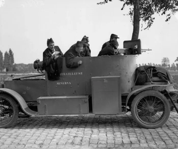 Framed Print : Belgian armoured car seen in action during the Battle of Audeghem September 26th 1914