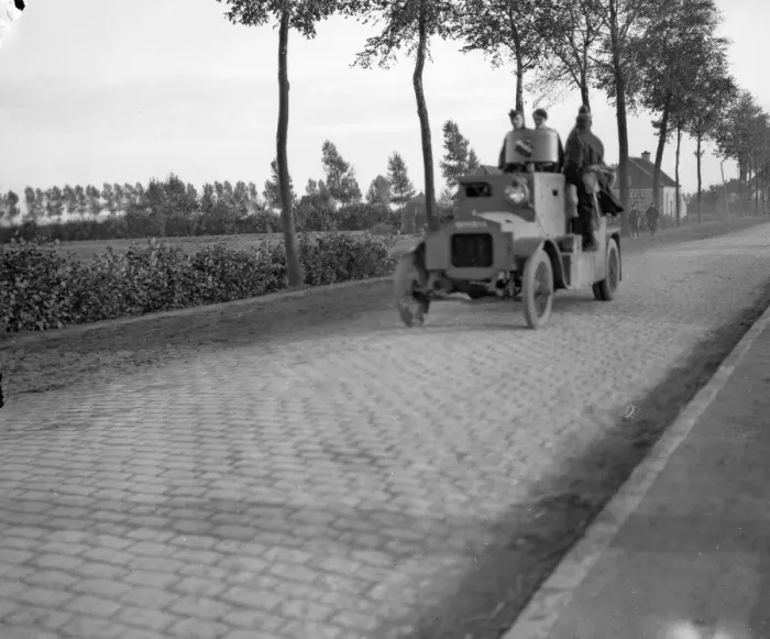 Framed Print : Belgian armoured motor car seen here on the Antwerp road. September 1914 Framed Print : Belgian armoured motor car seen here on the Antwerp road. September 1914