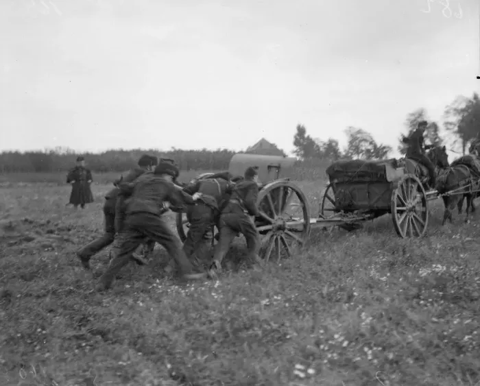 Framed Print : Belgian artillery are compelled to retreat after the German guns got their range near Framed Print : Belgian artillery are compelled to retreat after the German guns got their range near
