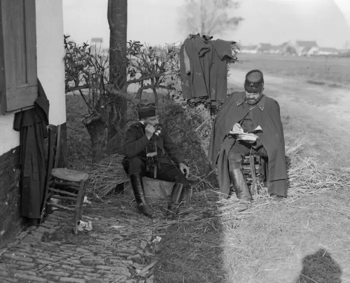 Framed Print : Belgian artillery officer seen here receiving a report on the fall of his shots Framed Print : Belgian artillery officer seen here receiving a report on the fall of his shots