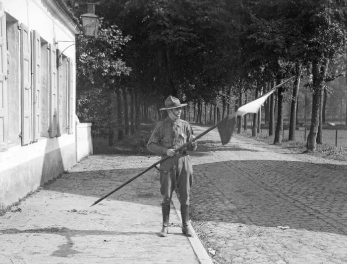 Framed Print : Belgian boy scout with a lance he captured from a German Uhlan soldier he had shot Framed Print : Belgian boy scout with a lance he captured from a German Uhlan soldier he had shot