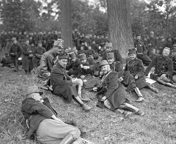 Belgian officers playing cards near Sempsl circa September 1914