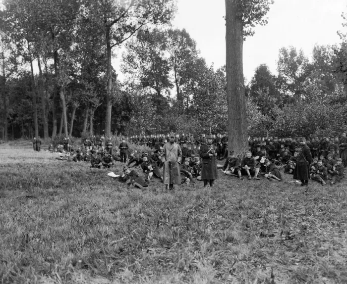 Framed Print : Belgian soldiers prepare to ambush the advancing German army near Malines circa August