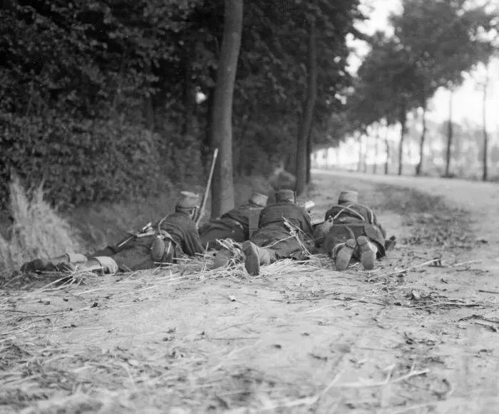 Framed Print : Belgian soldiers prepare to ambush the advancing German army near Malines Circa August Framed Print : Belgian soldiers prepare to ambush the advancing German army near Malines Circa August