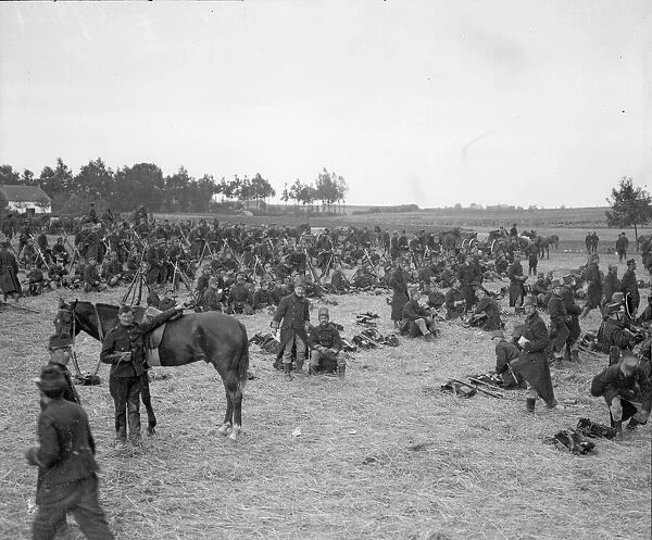 Belgian soldiers seen here resting in a field close to Wiesl after the fall of Louvain