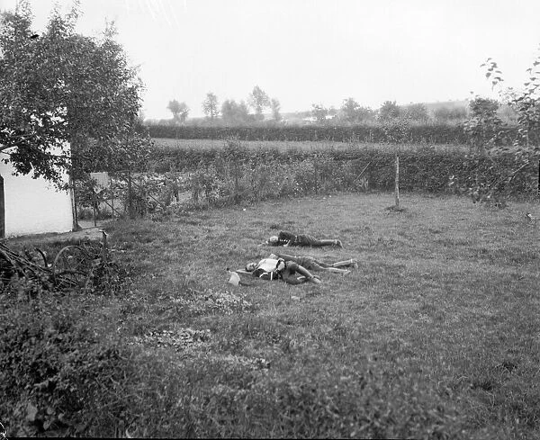Belgian soldiers sleeping in the open during their retreat