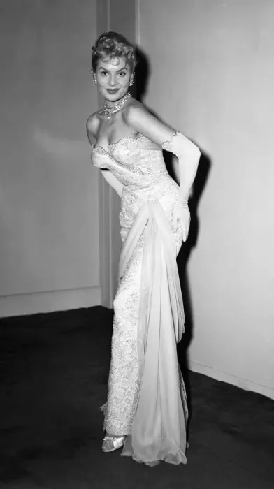 Framed Print : Belinda Lee, British actress previews the evening dresses she will be wearing this year