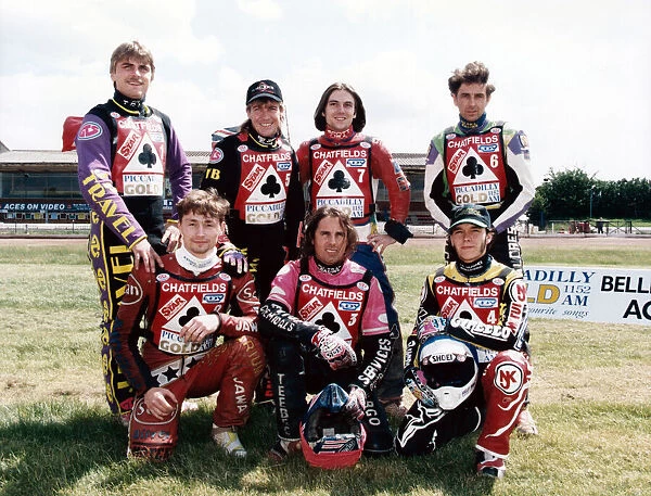 Belle Vue Aces speedway team. Back row, left to right, Frede Schott, Jason Lyons