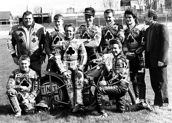 The Belle Vue Aces team, (back row, left to right) John Perrin (team manager), Joe Screen