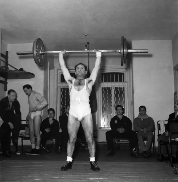 Framed Print : Ben Helfgatt weight lifter. March 1953 D1324 Framed Print : Ben Helfgatt weight lifter. March 1953 D1324