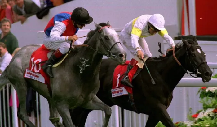 Framed Print : Benny The Dip (rail) wins The Derby from Silver Patriarch at Epsom - June 1997 Framed Print : Benny The Dip (rail) wins The Derby from Silver Patriarch at Epsom - June 1997
