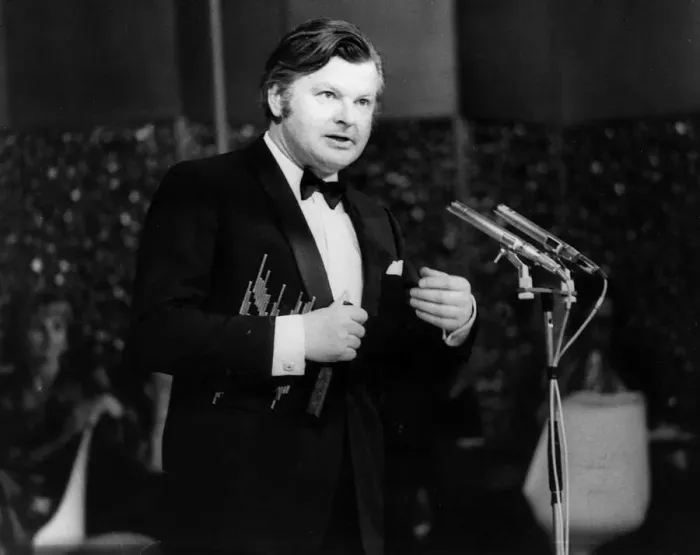 Framed Print : Benny Hill comedian 1972 Making speach after being presented with award for Best TV Framed Print : Benny Hill comedian 1972 Making speach after being presented with award for Best TV