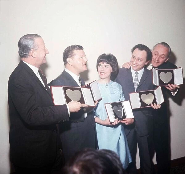Benny Hill at a Variety Club Award luncheon March 1966 L-R Michael Miles