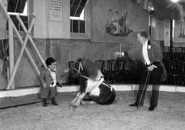 Bentalls Circus, slow exposure of miniature pony, trainer and dwarf