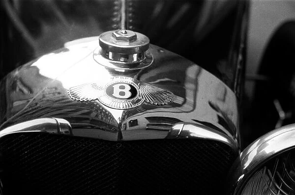 Bentley emblem seen on the bonnet of a 1928 Bentley Speed 6. 26th April 1955