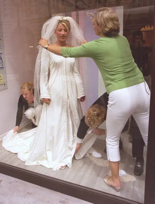 Framed Print : Berkertex Brides Shop June 1999 Maranne Crick Fashion Student standing in shop Framed Print : Berkertex Brides Shop June 1999 Maranne Crick Fashion Student standing in shop