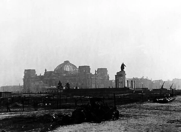 Berlin the Reichstag with the Russian War Memorial on the right