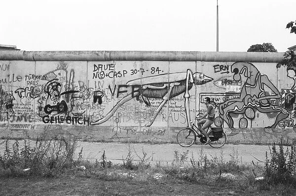 The Berlin Wall. Pictured is the West wall, covered in graffiti. 6th August 1984