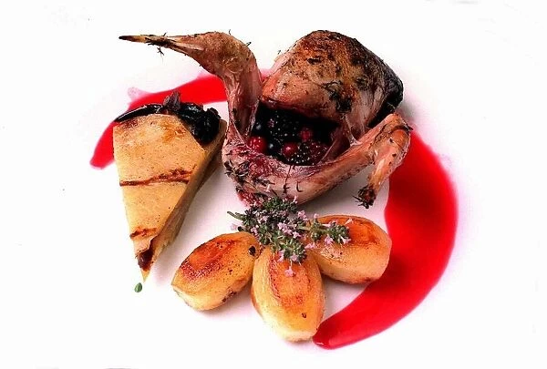 Berry filled roast grouse with turnip gateau and potatoes August 1999
