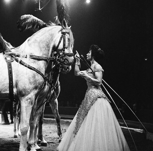 Bertram Mills Circus, a woman who performs with horses. 19th December 1958