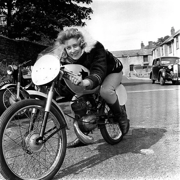 Beryl Swain sitting on a motorbike