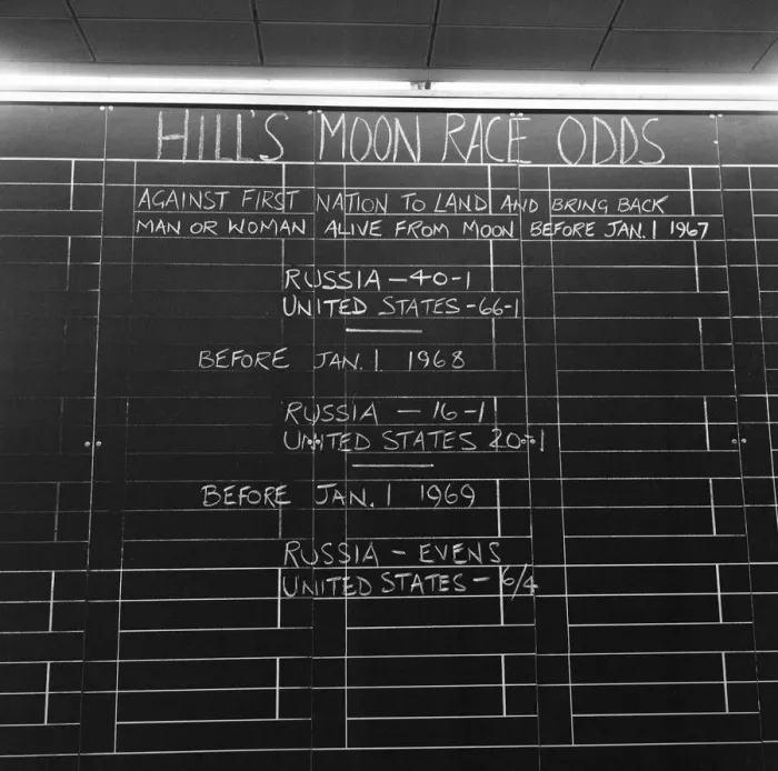 Framed Print : Betting Odds on first man to land on the moon, UK, Friday 4th February 1966 Framed Print : Betting Odds on first man to land on the moon, UK, Friday 4th February 1966