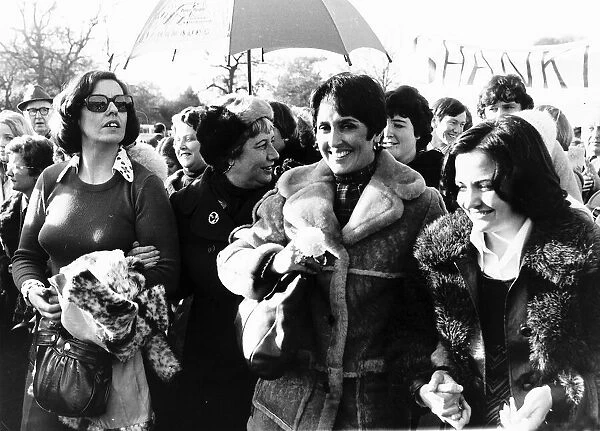 Betty Williams and singer Joan Baez join the women peace protestors of Northern Ireland