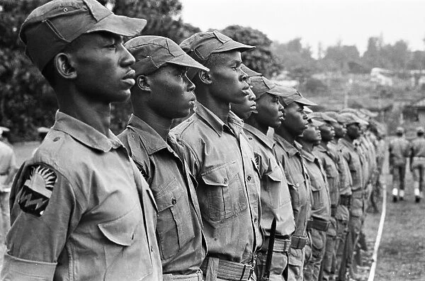 Biafran soldiers line up for inspection by Colonel Odumegwu Ojukwu