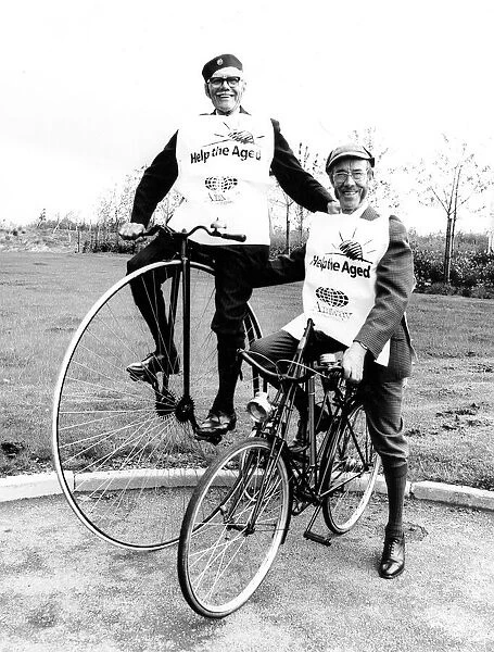 On their bikes, pensioners Tom Young aged 76 on his penny farthing