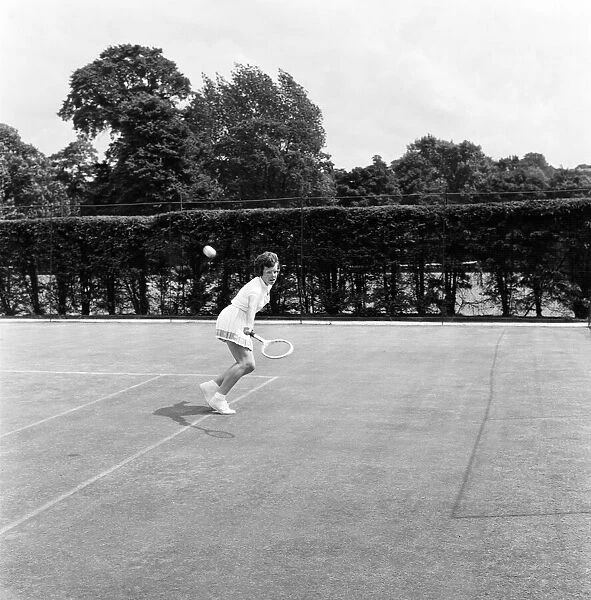 Billie Jean Moffitt USA (later King) pictured at Wimbledon practising for Friday