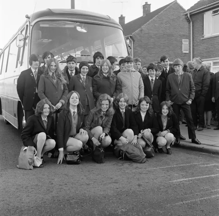 Framed Print : Billingham school children leave for Spain. 1971 Framed Print : Billingham school children leave for Spain. 1971