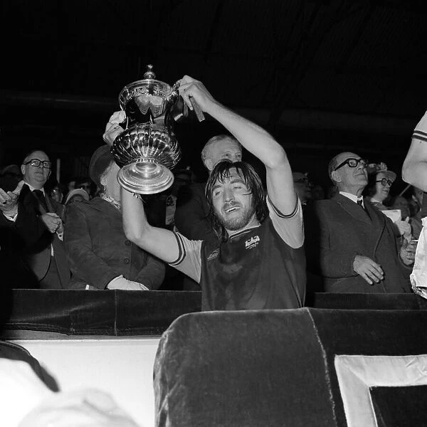 Billy Bonds West Ham captain lifts the FA Cup May 1975 after West Ham beat Fulham