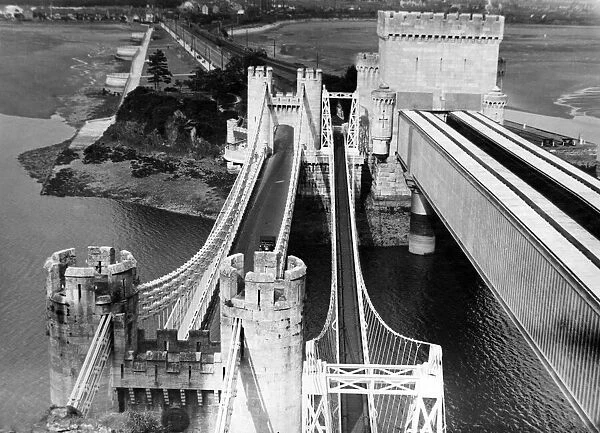 A birds eye view of Conwy Bridges, from Conwy Castle