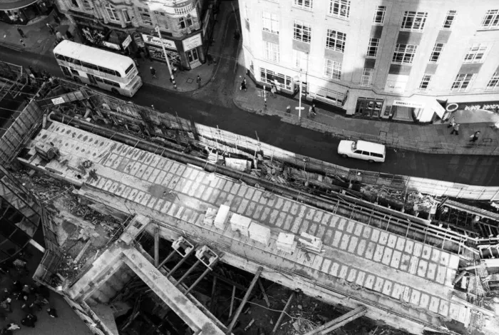Framed Print : Birds eye view of Monument Station, Newcastle. 6th January 1978