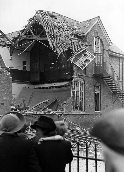 Birmingham air raid damage. Childrens school half demolished, St Bernards Road