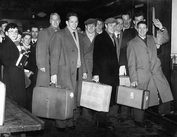 Birmingham City footballers at New Street Station as they leave to play two games in