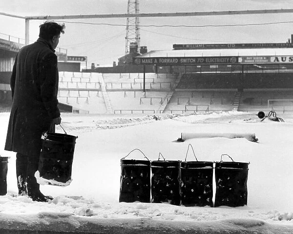 Birmingham City ground St Andrews pitch covered in snow, January 1963