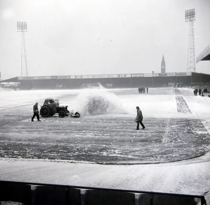 Framed Print : Birmingham grounds staff seen here clearing snow from the pitch. January 1963 Framed Print : Birmingham grounds staff seen here clearing snow from the pitch. January 1963