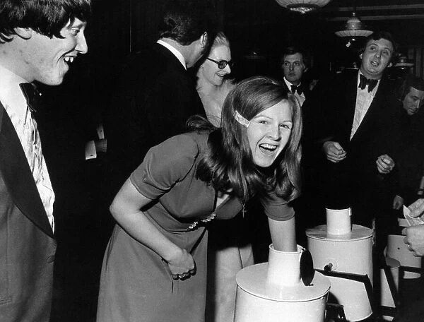 Birmingham Press Club Ball, 30th November 1973. Lucky dip at the tombola as Mrs Barbara