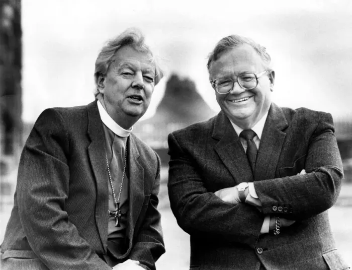 Framed Print : Bishop of Durham David Jenkins and TVs Sir Harry Secombe, Holy Island, 1987 Framed Print : Bishop of Durham David Jenkins and TVs Sir Harry Secombe, Holy Island, 1987