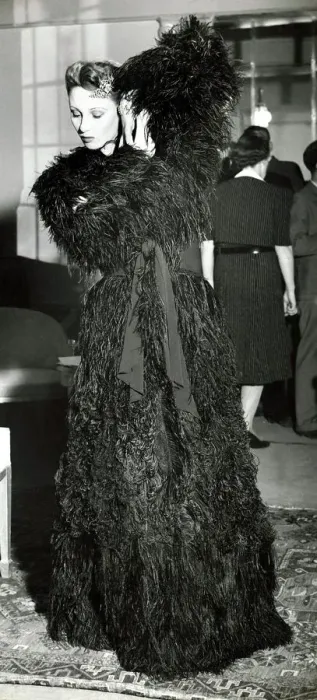Framed Print : Black ostrich feather Evening Coat - July 1939 Full length and magnificient Framed Print : Black ostrich feather Evening Coat - July 1939 Full length and magnificient