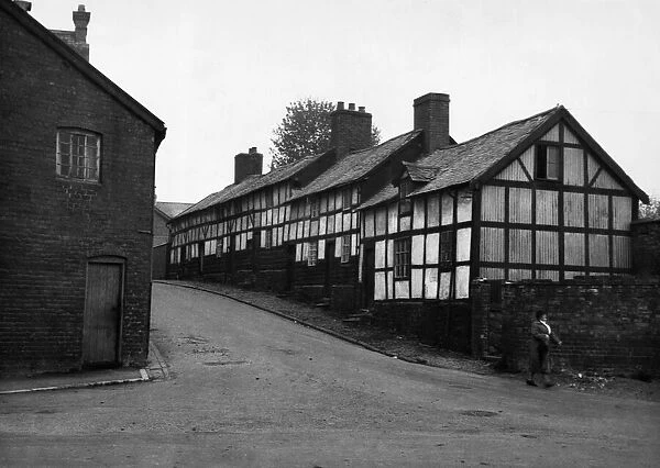 Black and white cottages in the town of Llandidloes in Montgomeryshire, Wales