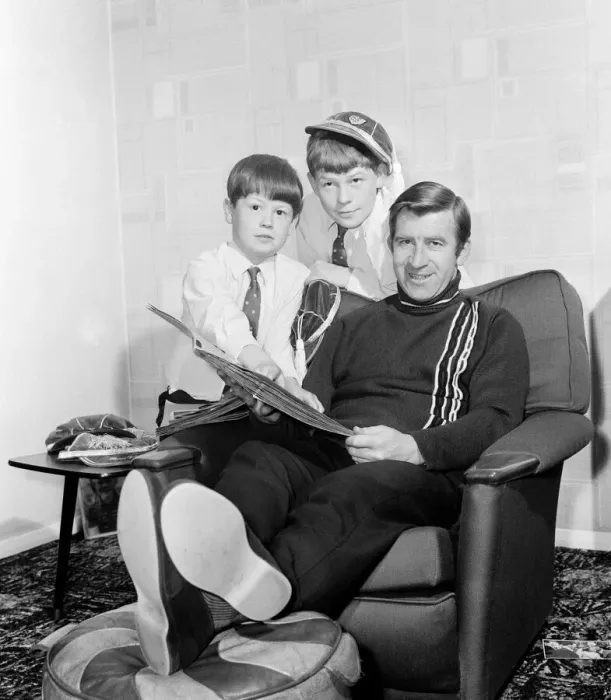 Framed Print : Blackburn Rovers footballer Bryan Douglas relaxing at home with his two sons Graham Framed Print : Blackburn Rovers footballer Bryan Douglas relaxing at home with his two sons Graham