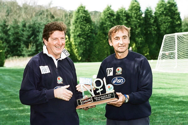 Blackburn Rovers manager Roy Hodgson holding the Carling Manager of the Month Award with