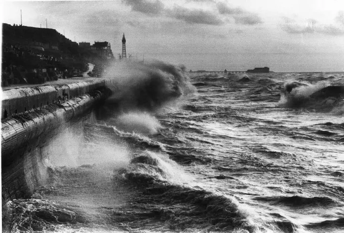 Framed Print : Blackpool beach during a storm with Blackpool Tower in background Sea crashing up Framed Print : Blackpool beach during a storm with Blackpool Tower in background Sea crashing up
