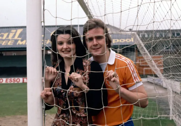 Framed Print : Blackpool footballer Brian Wilson and his fiancee Anne Nolan of the Nolan sisters pose