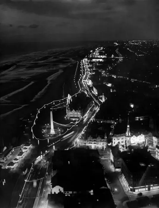 Framed Print : Blackpool Illuminations seen looking North from the Top of the Tower. July 1954