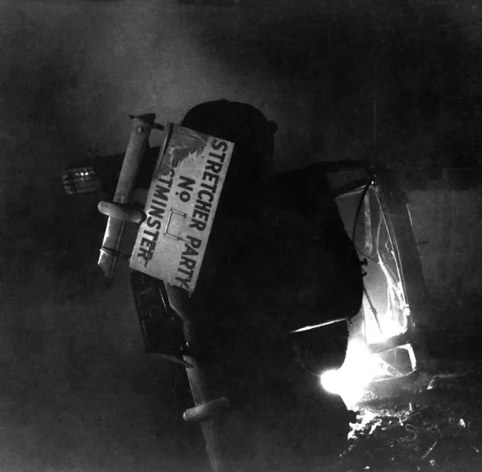 Framed Print : Blitz, London. Stretcher Party car wreck. C. B 8B. December 1st 1941 Framed Print : Blitz, London. Stretcher Party car wreck. C. B 8B. December 1st 1941