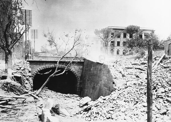Blocked train tunnel near Viterbo after air attack during Second World War