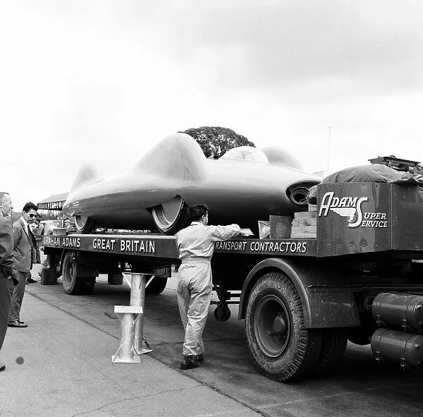 Bluebird is unloaded at Goodwood Racetrack, 18th July 1960